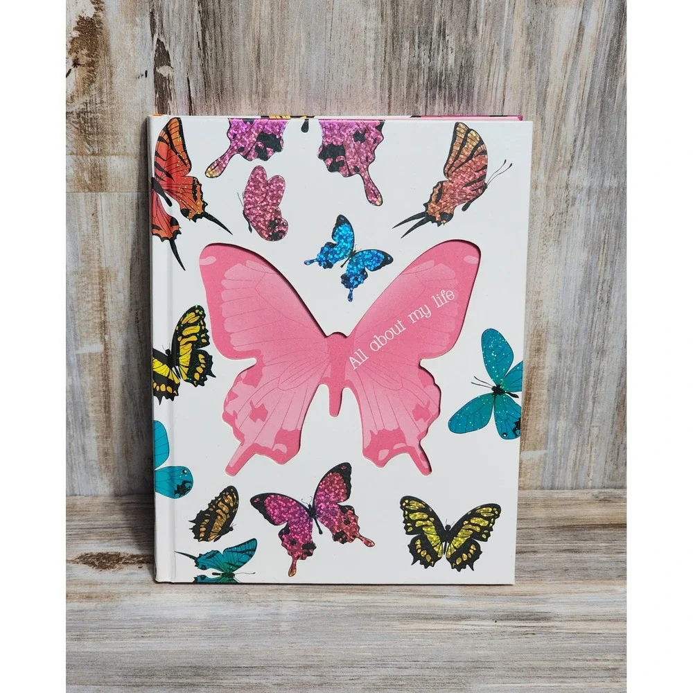 Butterfly Hardcover Journal All About My Life Die-Cut Glitter Diary Notebook